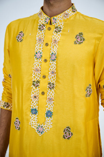 YELLOW KURTA SET WITH WHITE PANTS