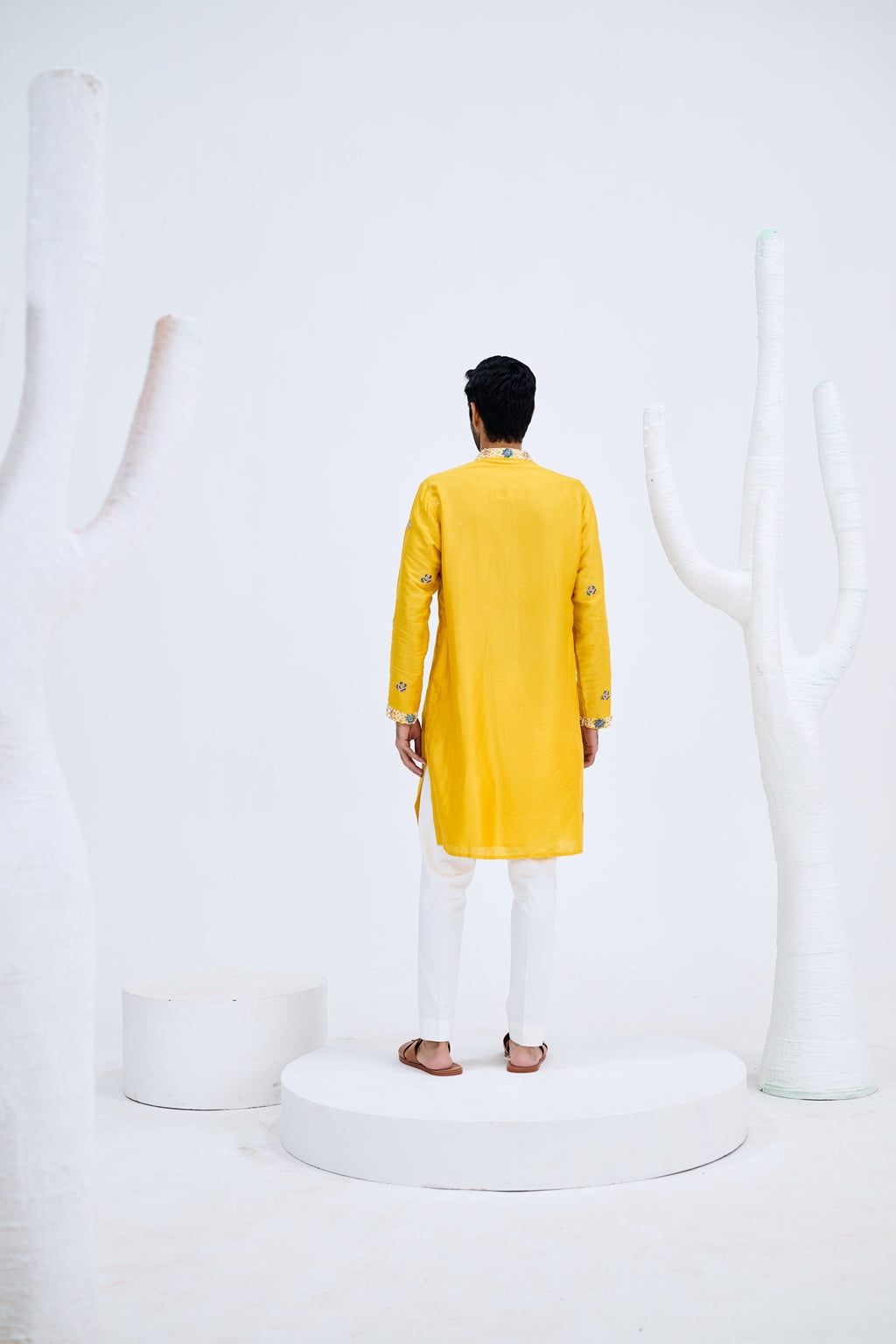 YELLOW KURTA SET WITH WHITE PANTS