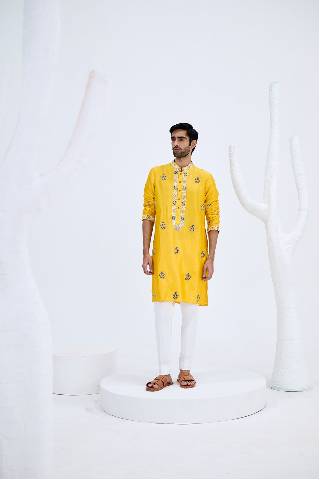 YELLOW KURTA SET WITH WHITE PANTS