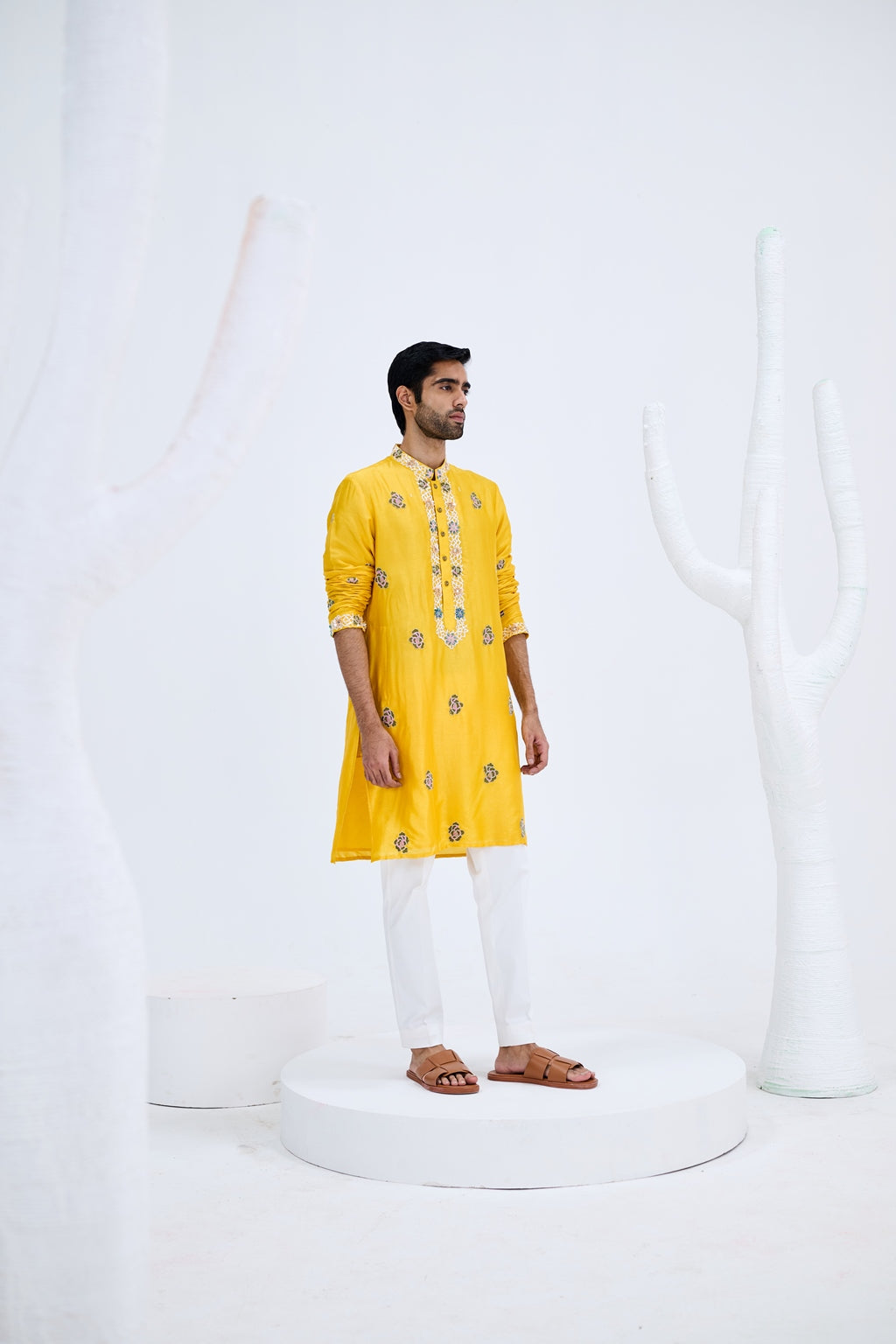 YELLOW KURTA SET WITH WHITE PANTS