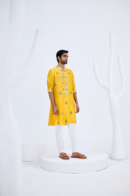 YELLOW KURTA SET WITH WHITE PANTS