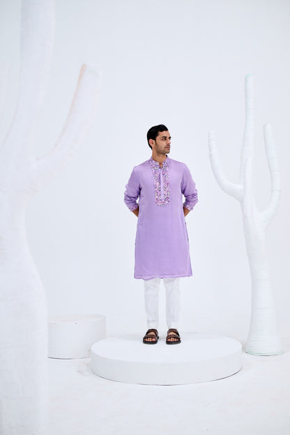 LAVENDER EMBELISHED KURTA PAIRED WITH WHITE PANTS