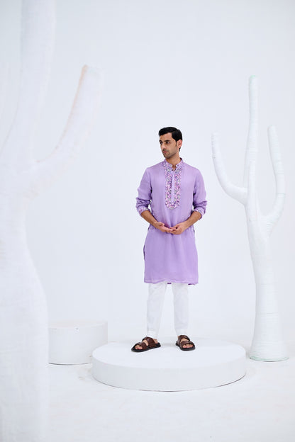 LAVENDER EMBELISHED KURTA PAIRED WITH WHITE PANTS