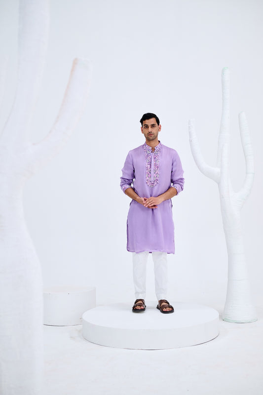 LAVENDER EMBELISHED KURTA PAIRED WITH WHITE PANTS