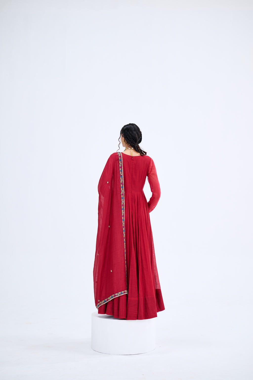 RED ANARKALI WITH MULCHANDERI DUPATTA