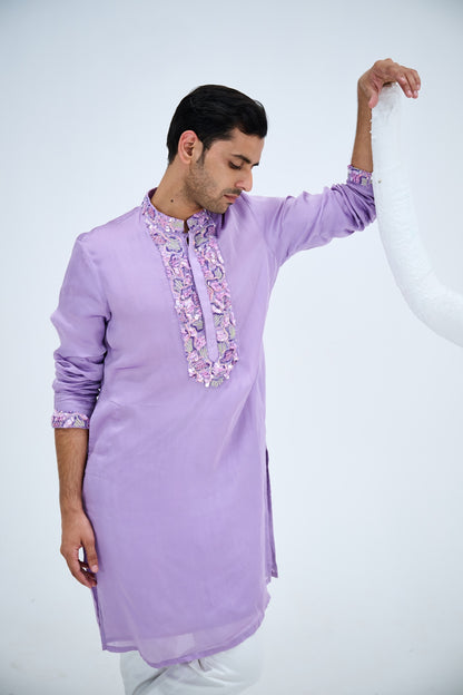 LAVENDER EMBELISHED KURTA PAIRED WITH WHITE PANTS