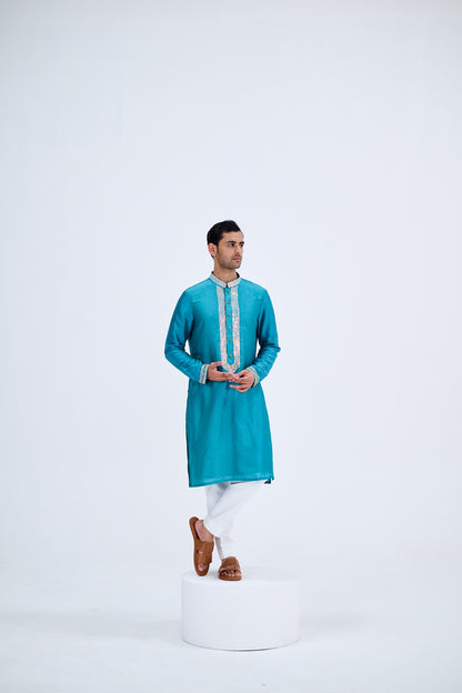 BLUE KURTA PAIRED WITH WHITE PANTS