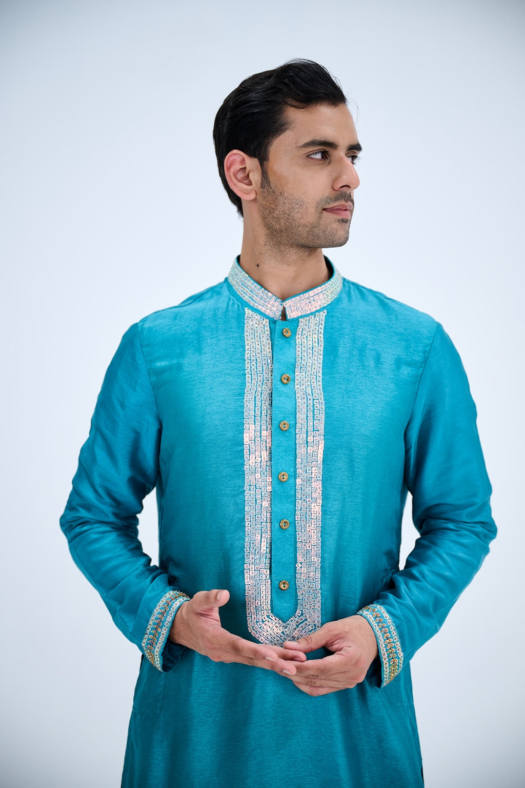 BLUE KURTA PAIRED WITH WHITE PANTS