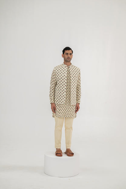 Cream Flower Butta Pintuck Kurta/full Set