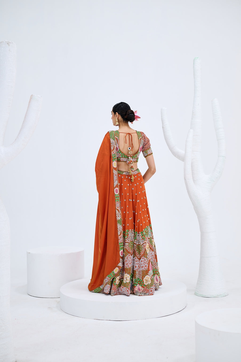 RUST ORANGE EMBROIDERED LEHENGA