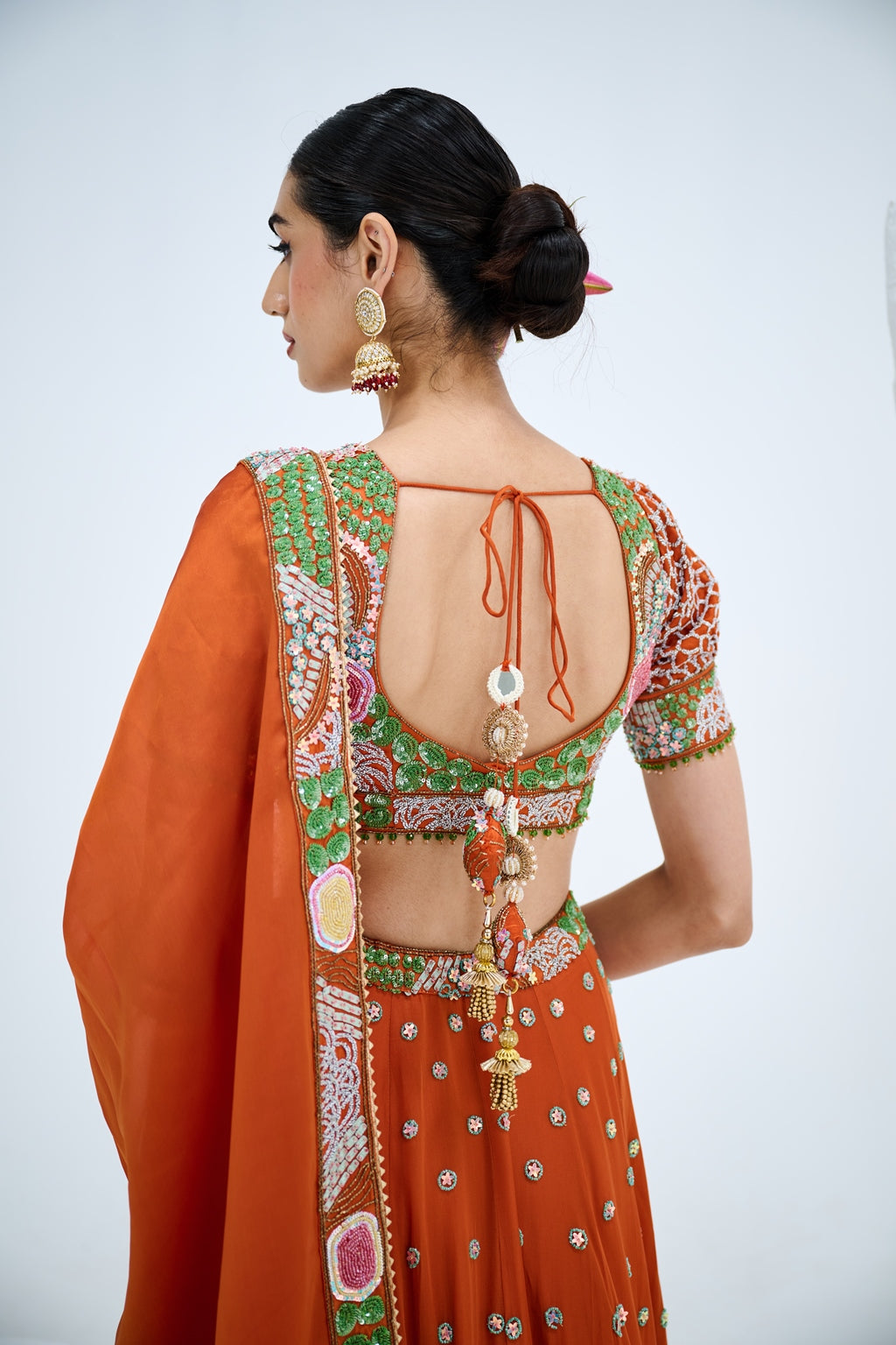 RUST ORANGE EMBROIDERED LEHENGA