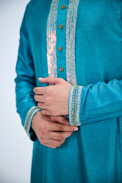 BLUE KURTA PAIRED WITH WHITE PANTS