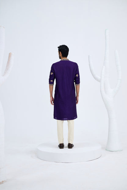 PURPLE EMBROIDERED KURTA SET PAIRED WITH BEIGE PANTS