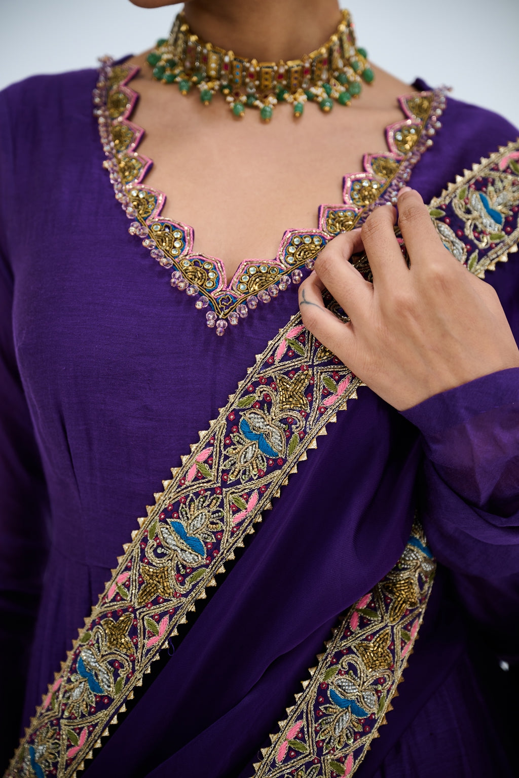 PURPLE ANARKALI PAIRED WITH ORGANZA EMROIDERED DUPATTA