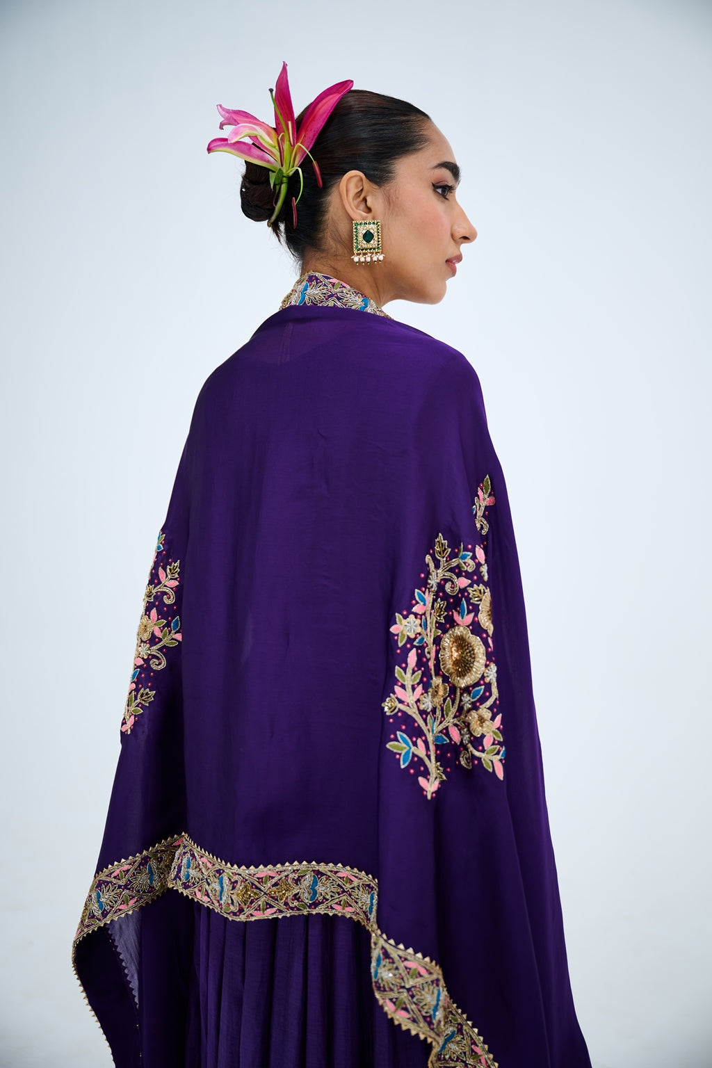 PURPLE ANARKALI PAIRED WITH ORGANZA EMROIDERED DUPATTA