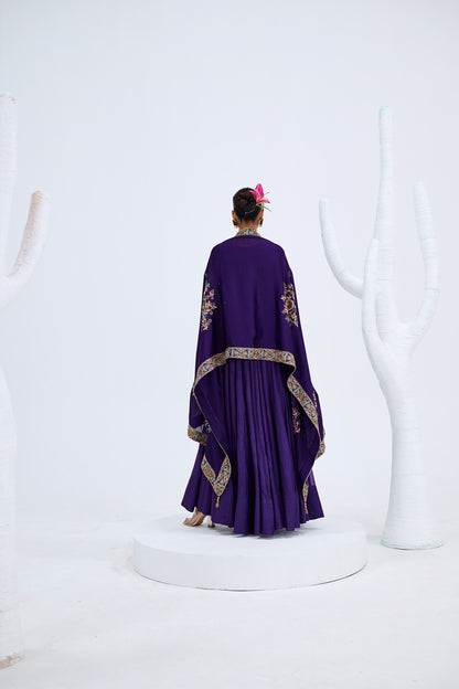 PURPLE ANARKALI PAIRED WITH ORGANZA EMROIDERED DUPATTA