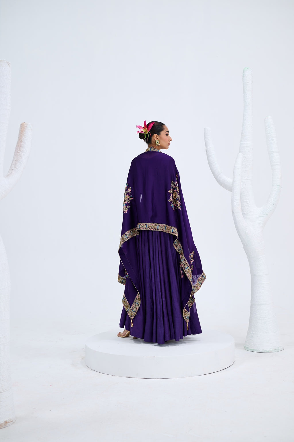 PURPLE GOWN WITH EMBROIDERED JACKET SET