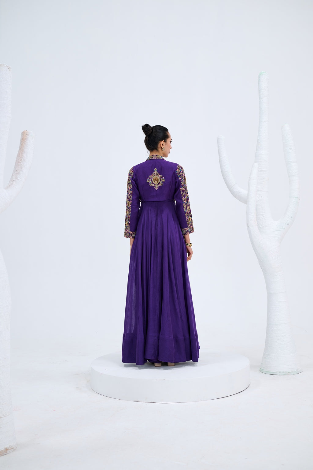 PURPLE GOWN WITH EMBROIDERED JACKET SET