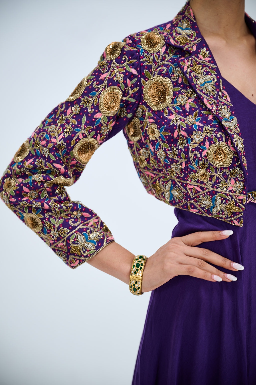 PURPLE GOWN WITH EMBROIDERED JACKET SET