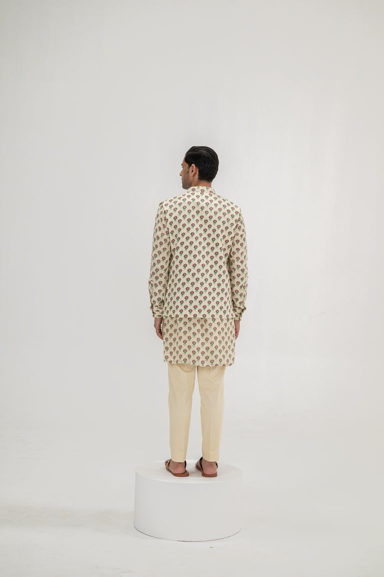 Cream Flower Butta Pintuck Kurta/full Set