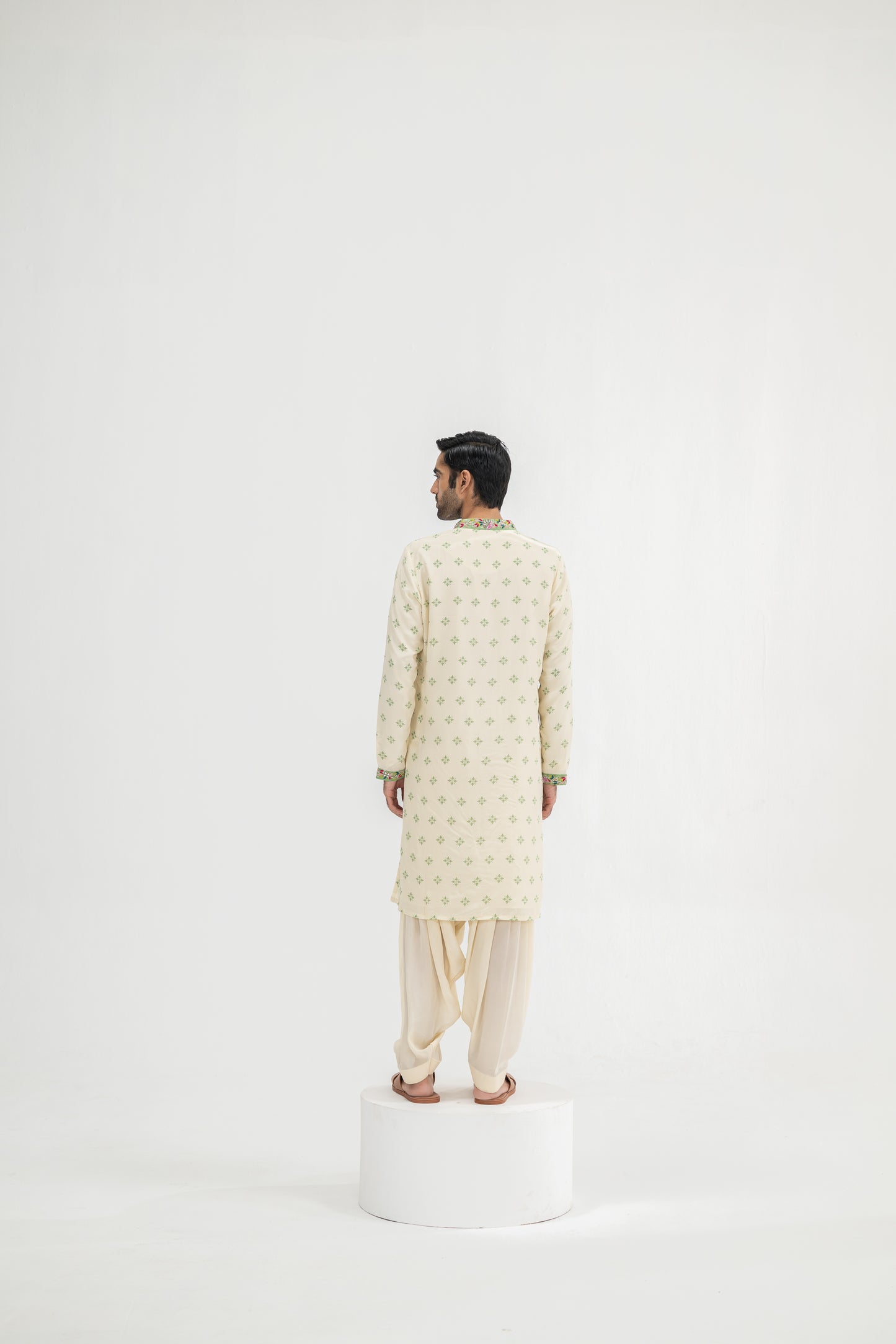 Cream Butta Kurta Paired With Cowl Pants(Kurta/full Set)