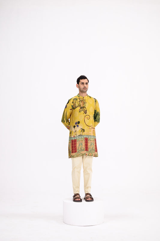 Mustard Mughal Garden Kurta /kurta Set