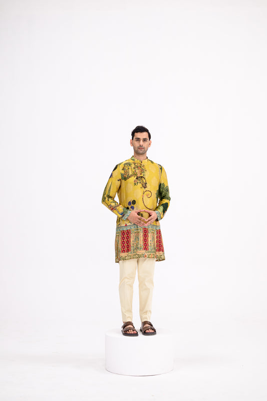 Mustard Mughal Garden Kurta /kurta Set