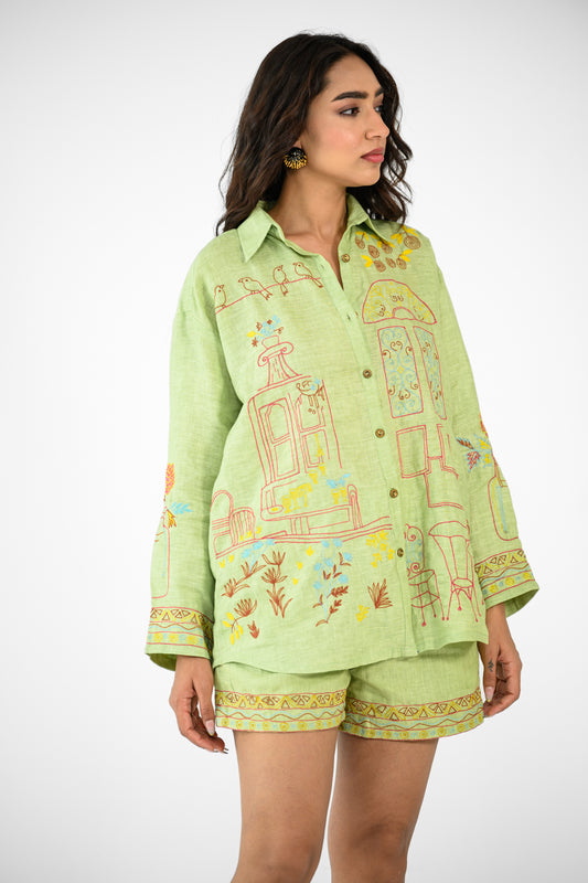 GREEN SCENIC SHIRT AND SHORTS