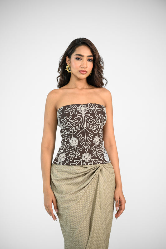 BROWN EMBROIDERED CORSET