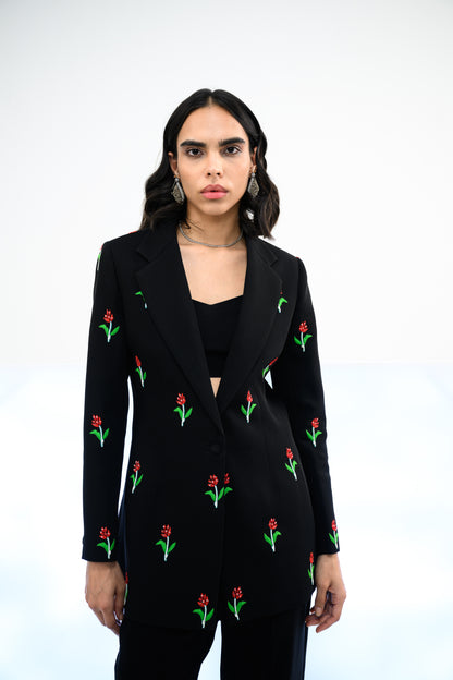 RED TULIP BLAZER SET WITH BRALETTE