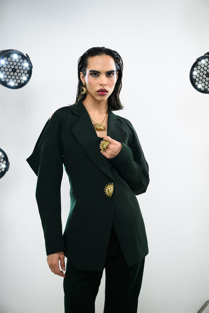 COLD SHOULDER EMERALD BLAZER PANT SET