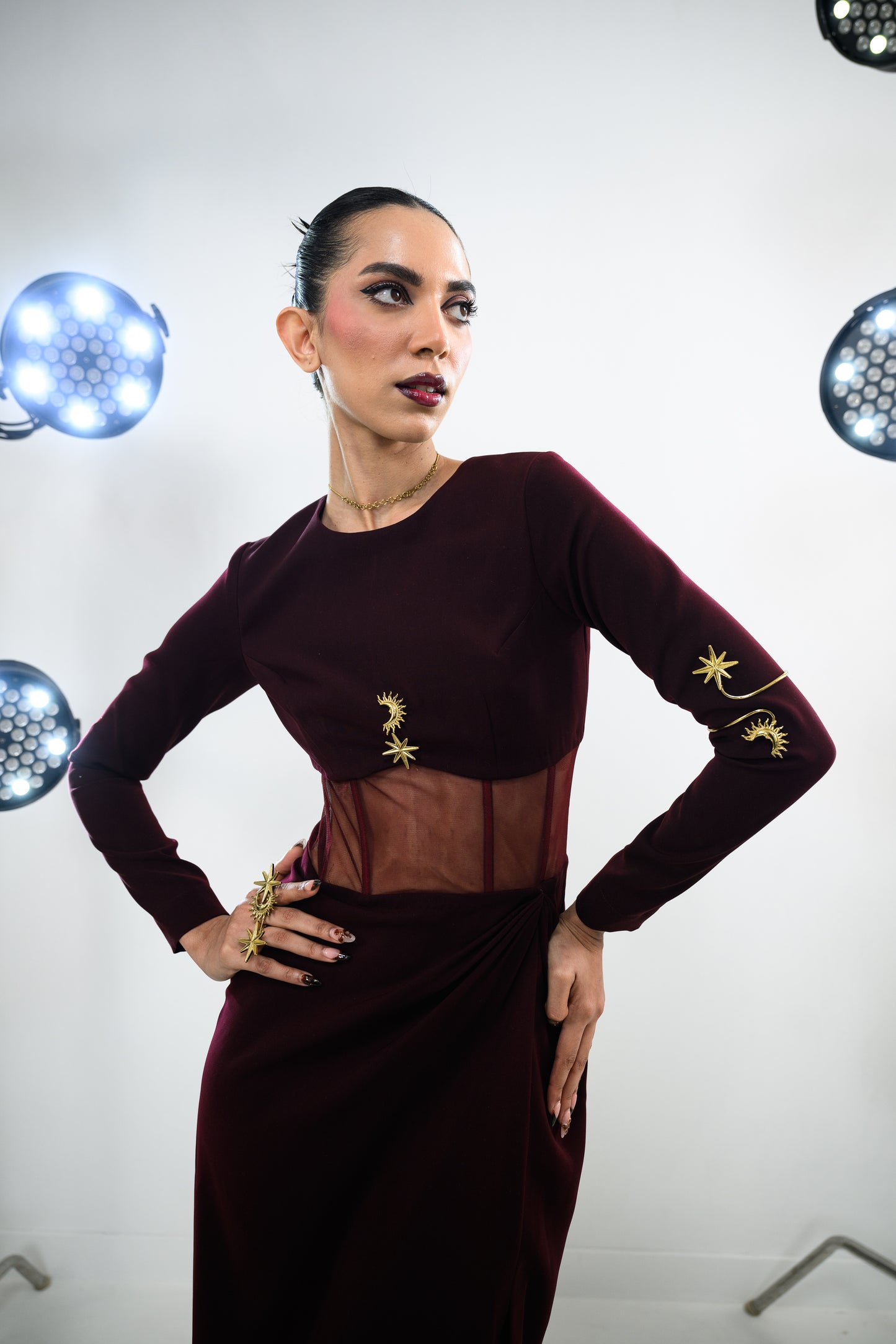 WINE STAR MOON CORSET DRESS