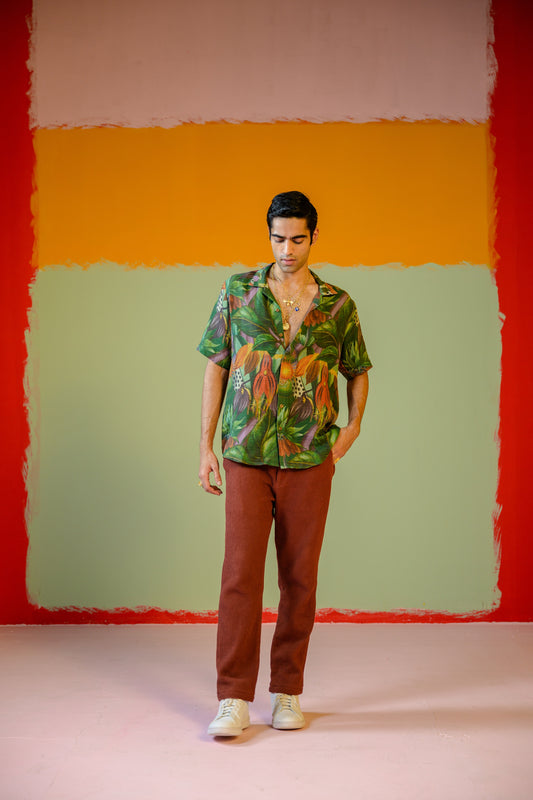 JUNGLE HALF SLEEVE SHIRT PAIRED WITH BROWN PANT SET