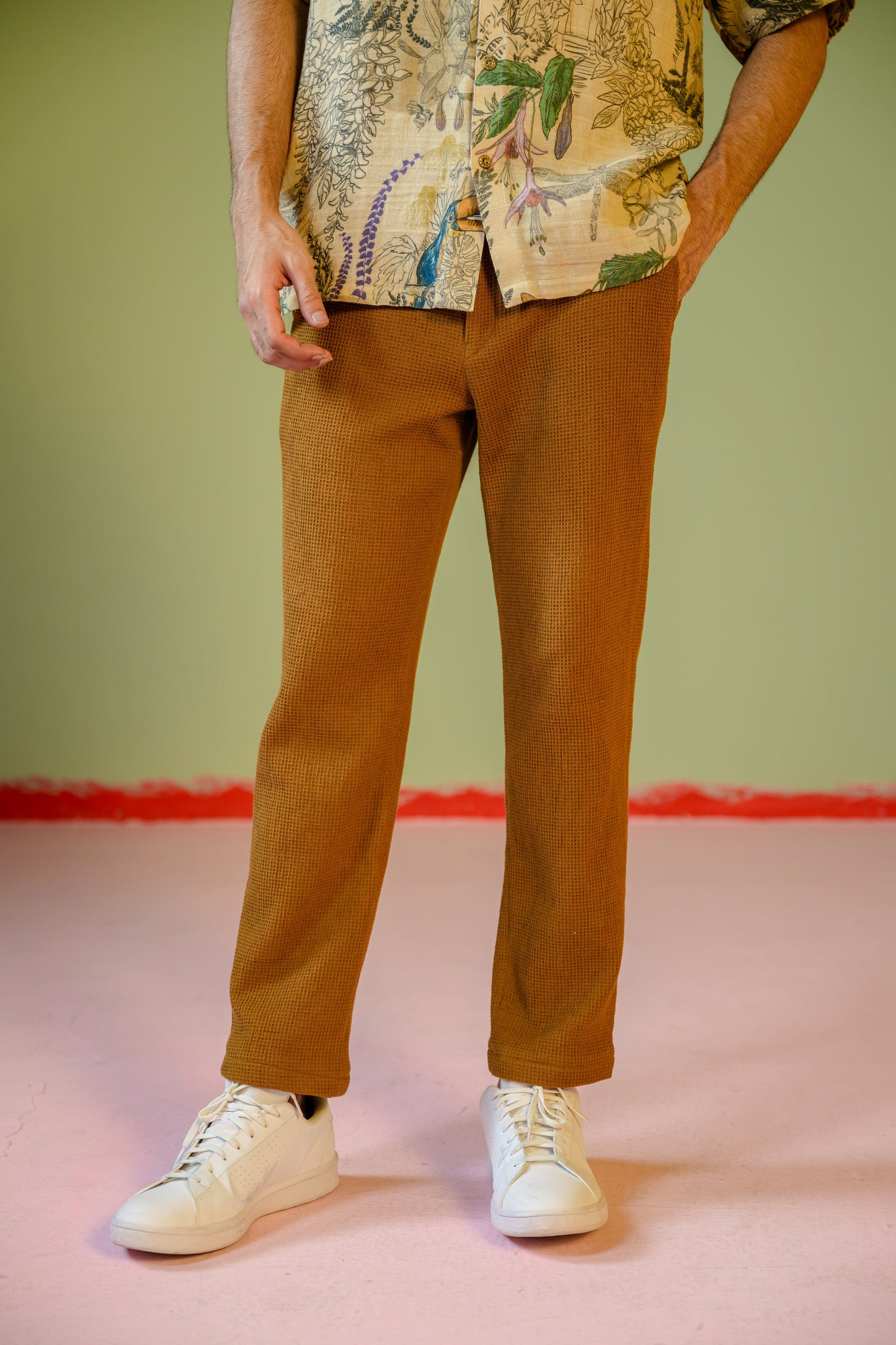 DEER HALF SLEEVE SHIRT PAIRED WITH CAMEL PANT SET