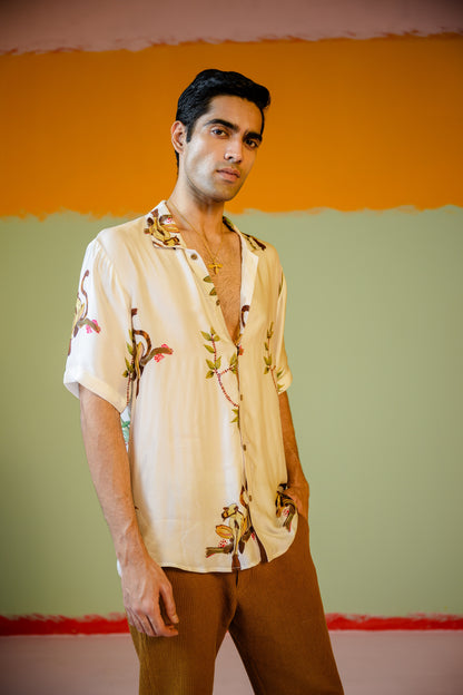 MONKEY HALF SLEEVE SHIRT PAIRED WITH CAMEL PANTS SET