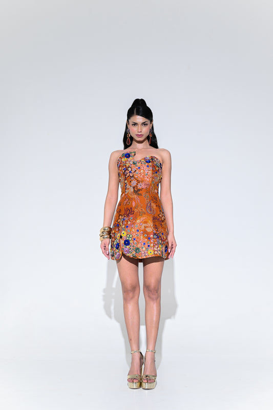 AMBER BLOOM LIGHT EMBROIDERED DRESS