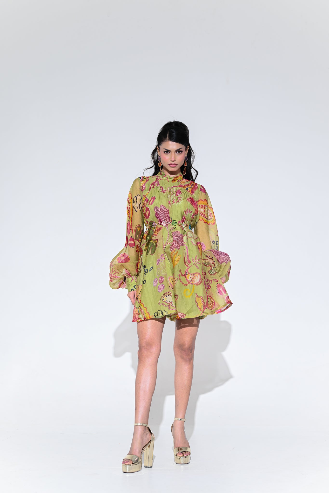 OLIVE GREEN DOLL DRESS WITH BELT