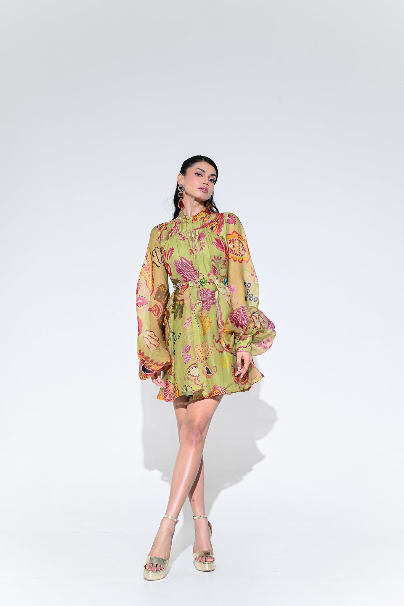 OLIVE GREEN DOLL DRESS WITH BELT