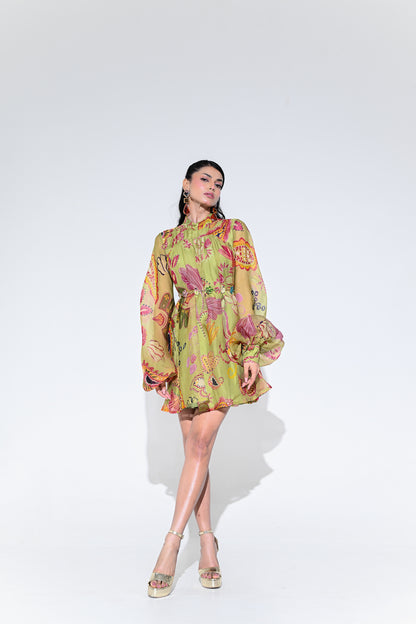 OLIVE GREEN DOLL DRESS WITH BELT
