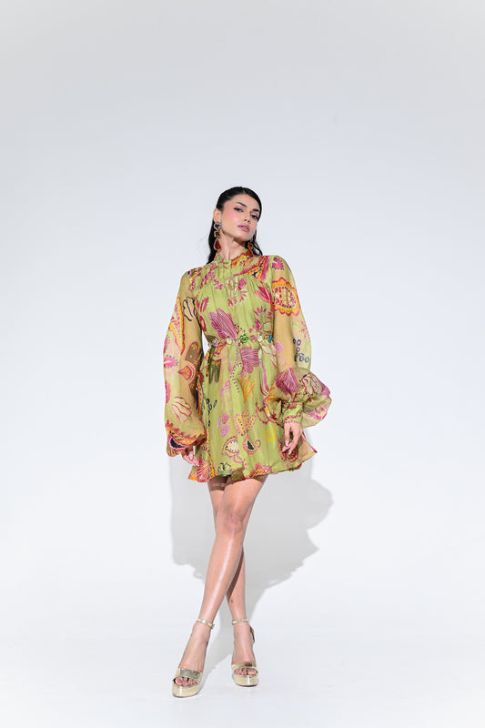 OLIVE GREEN DOLL DRESS WITH BELT
