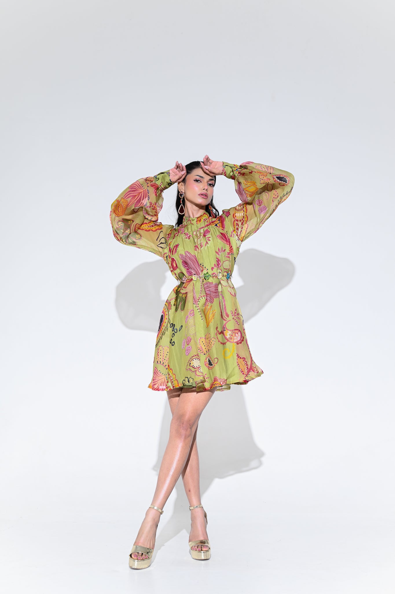 OLIVE GREEN DOLL DRESS WITH BELT