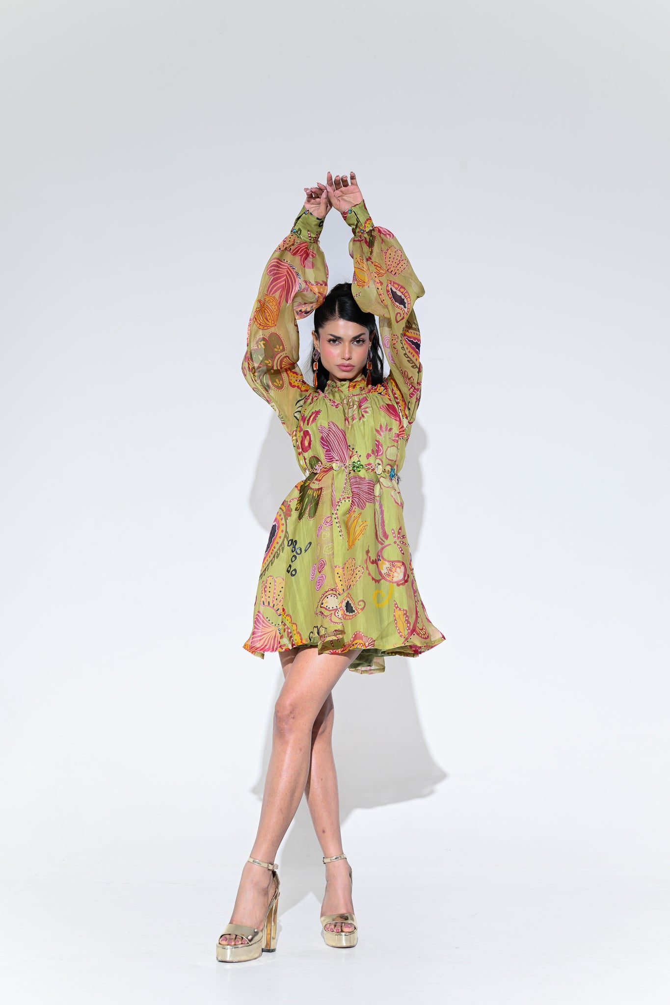 OLIVE GREEN DOLL DRESS WITH BELT