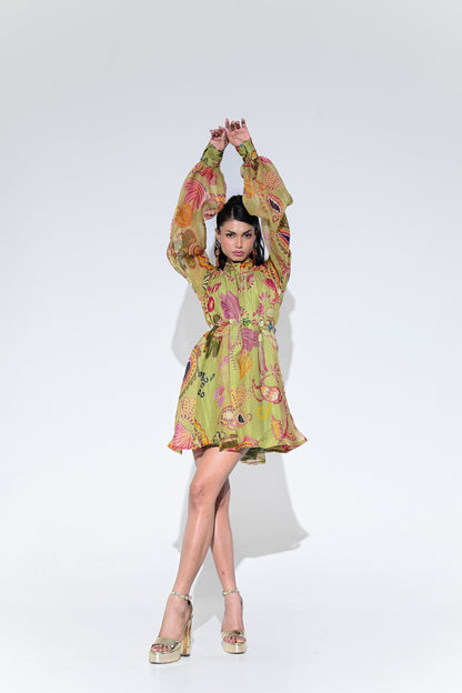 OLIVE GREEN DOLL DRESS WITH BELT