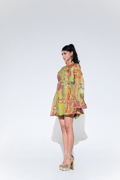 OLIVE GREEN DOLL DRESS WITH BELT