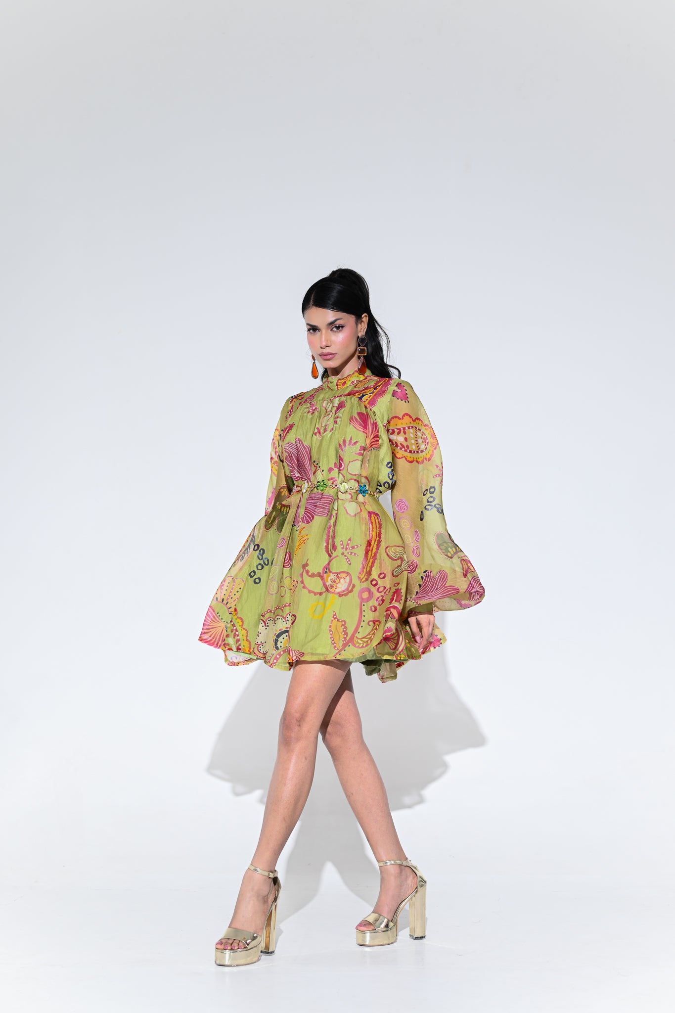 OLIVE GREEN DOLL DRESS WITH BELT
