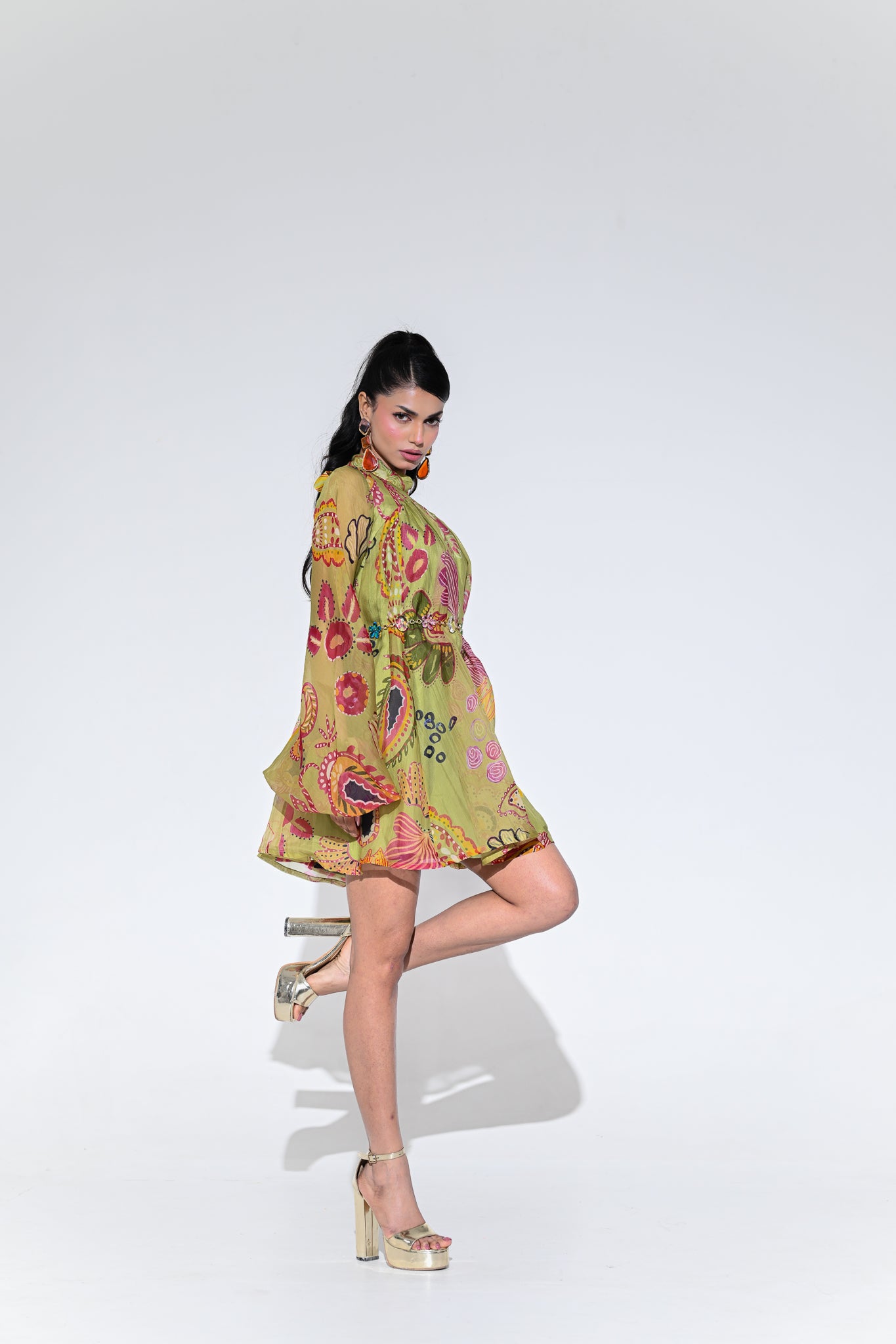 OLIVE GREEN DOLL DRESS WITH BELT