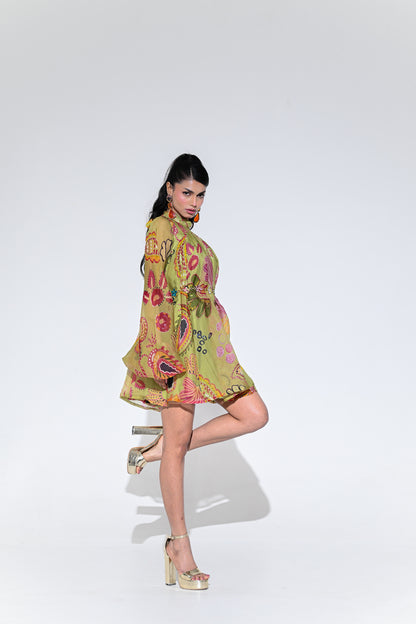 OLIVE GREEN DOLL DRESS WITH BELT
