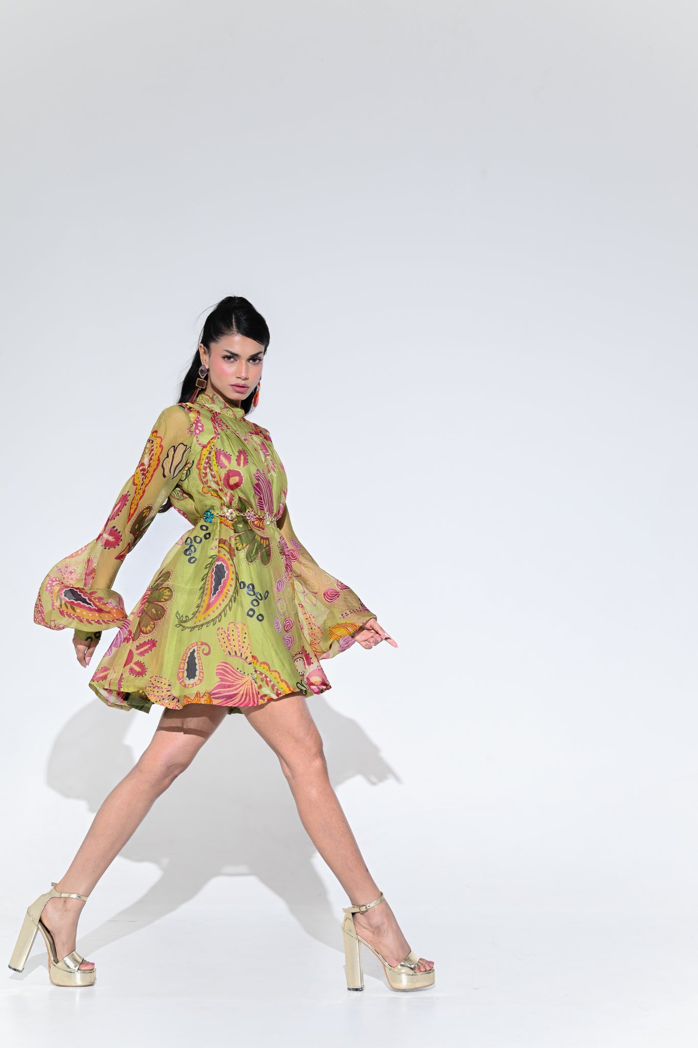 OLIVE GREEN DOLL DRESS WITH BELT