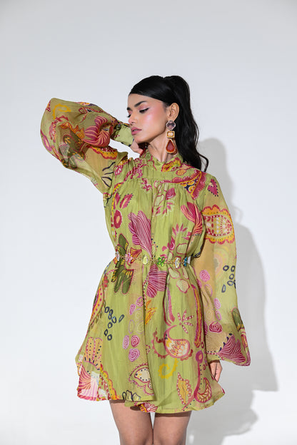 OLIVE GREEN DOLL DRESS WITH BELT