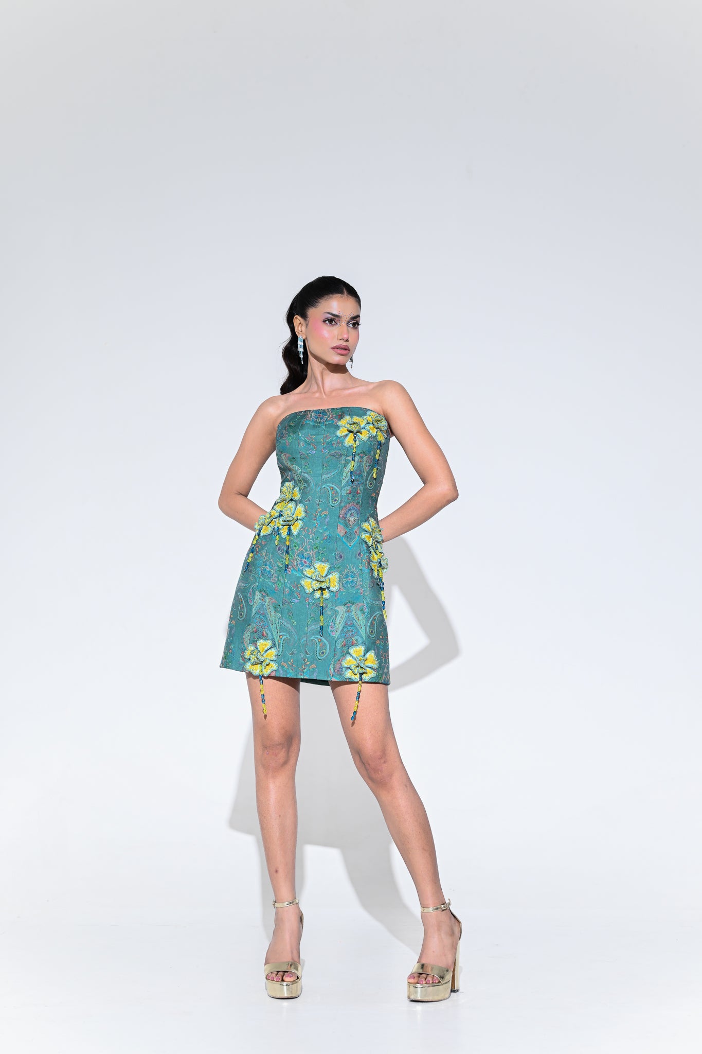 IRIS MIST FLOWER PATCH CORSET DRESS
